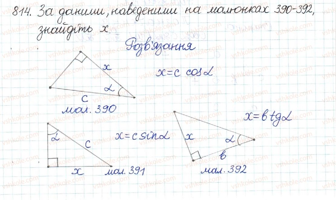 фото задание 814 - § 17. співвідношення між сторонами і кутами прямокутного трикутника - розділ 3. розв’язування прямокутних трикутників