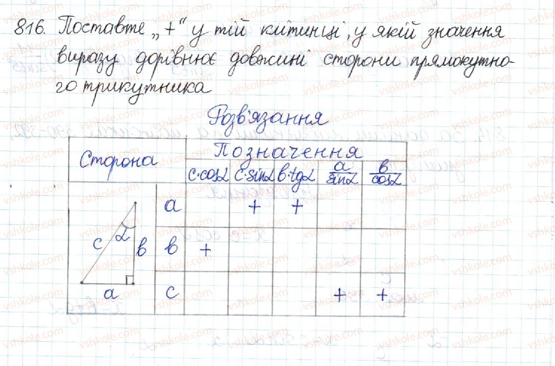 фото задание 816 - § 17. співвідношення між сторонами і кутами прямокутного трикутника - розділ 3. розв’язування прямокутних трикутників