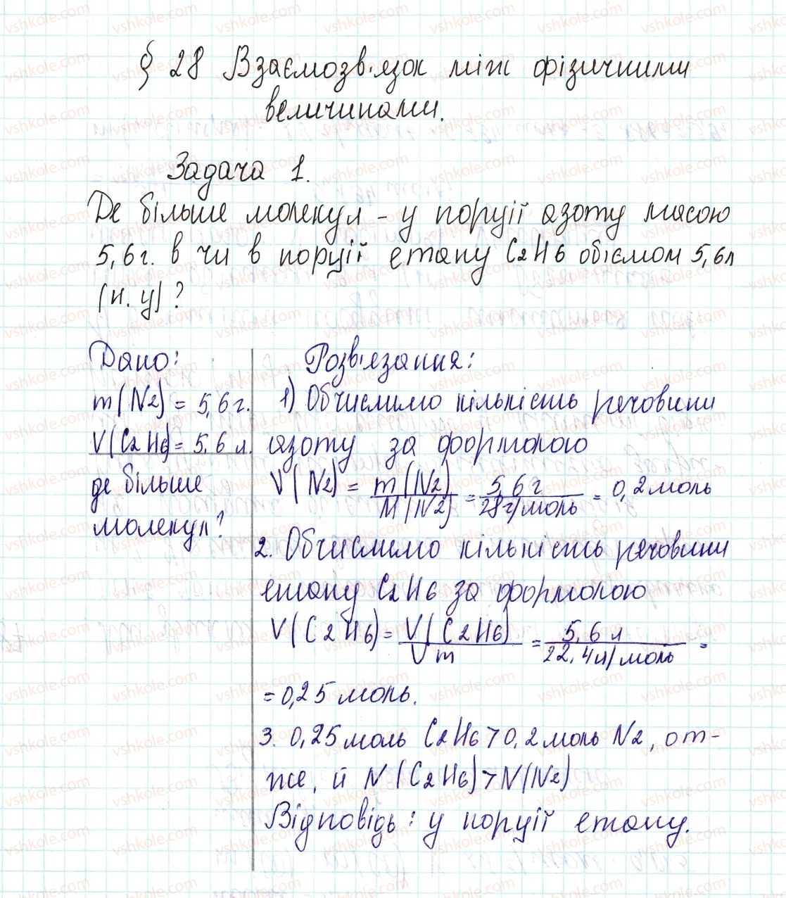 фото задание 1 - задачі - § 28. взаємозв'язок між фізичними величинами - тема 3. кількість речовини. розрахунки за хімічними формулами