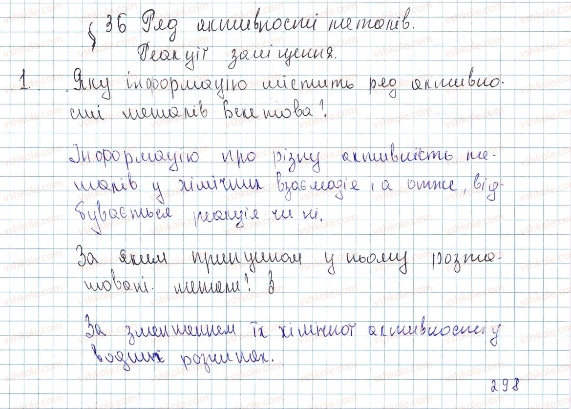 фото задание 1 - § 36. ряд активності металів. реакції заміщення - тема 4. основні класи неорганічних сполук