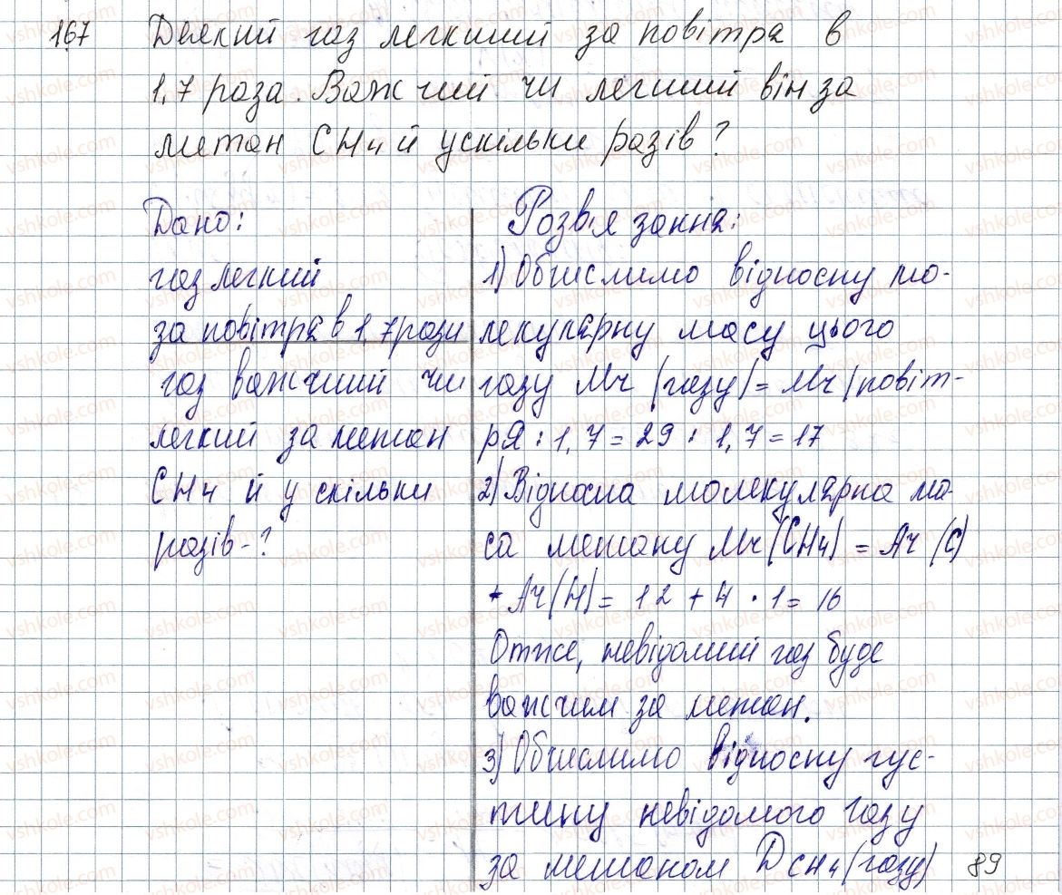фото задание 167 - § 22. відноста густина газу - розділ 3. кількість речовини. розрахунки за хімічними формулами