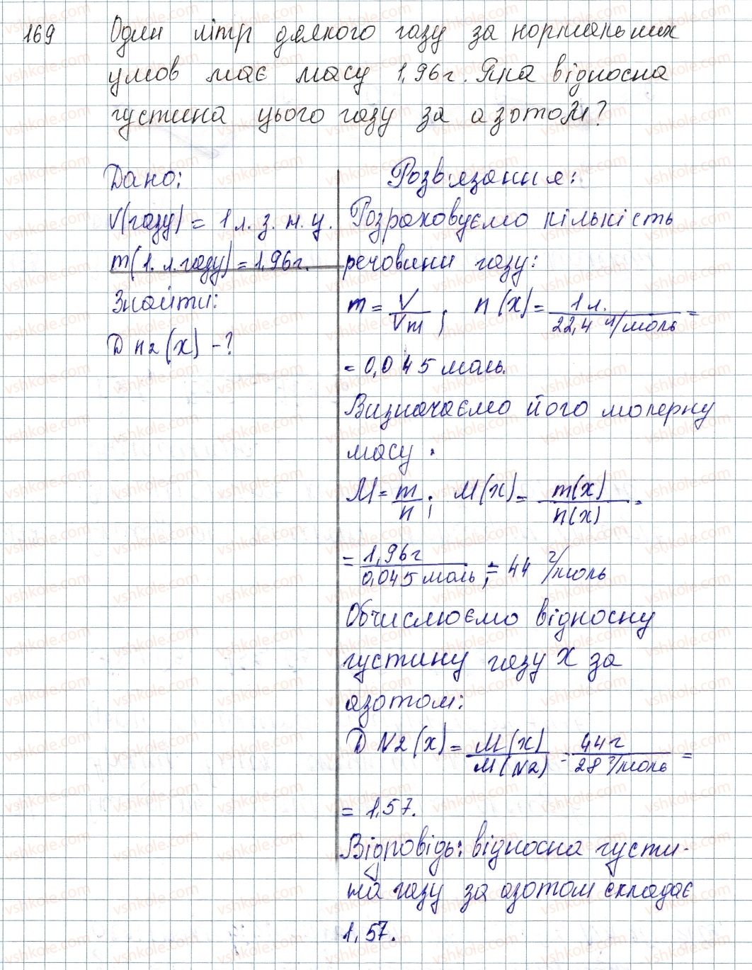 фото задание 169 - § 22. відноста густина газу - розділ 3. кількість речовини. розрахунки за хімічними формулами