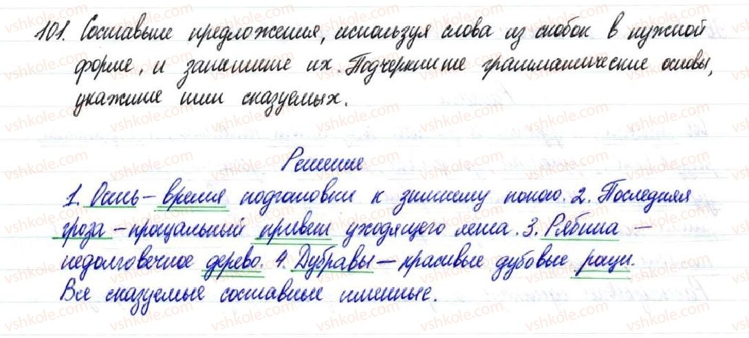 фото задание 101 - § 16,17. тире между подлежащим и сказуемым - двусоставное предложение