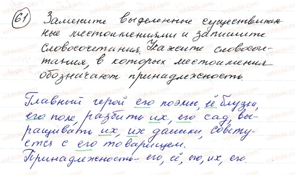 фото задание 61 - § 9,10. местоимение. притяжательные местоимения. вопросительные местоимения - морфология. орфография