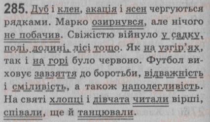 фото задание 285 - § 25. однорідні члени речення. зв’язок і розділові знаки між однорідними членами речення - речення з однорідними членами