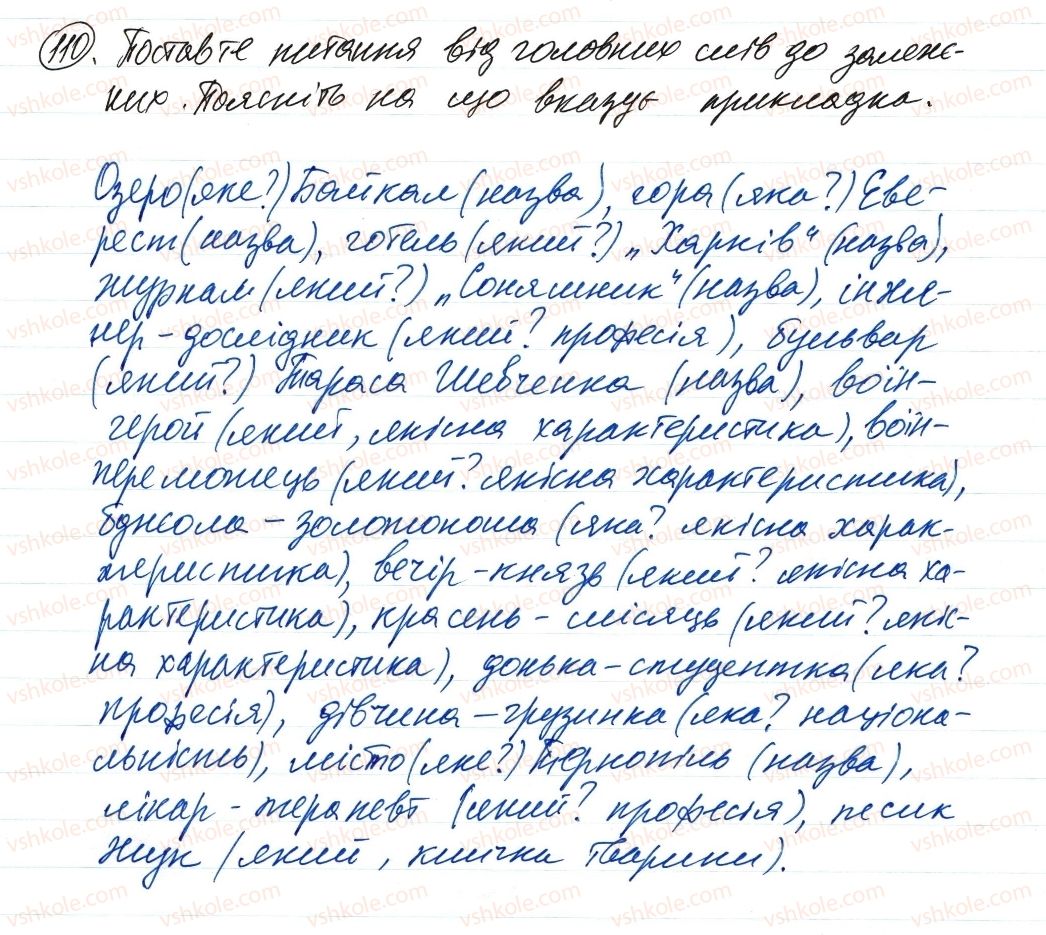фото задание 110 - словосполучення і речення. головні та другорядні члени речення