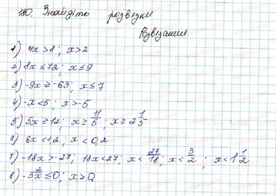 фото задание 180 - § 6. лінійні нерівності з однією змінною. рівносильні нерівності - розділ 1. нерівності