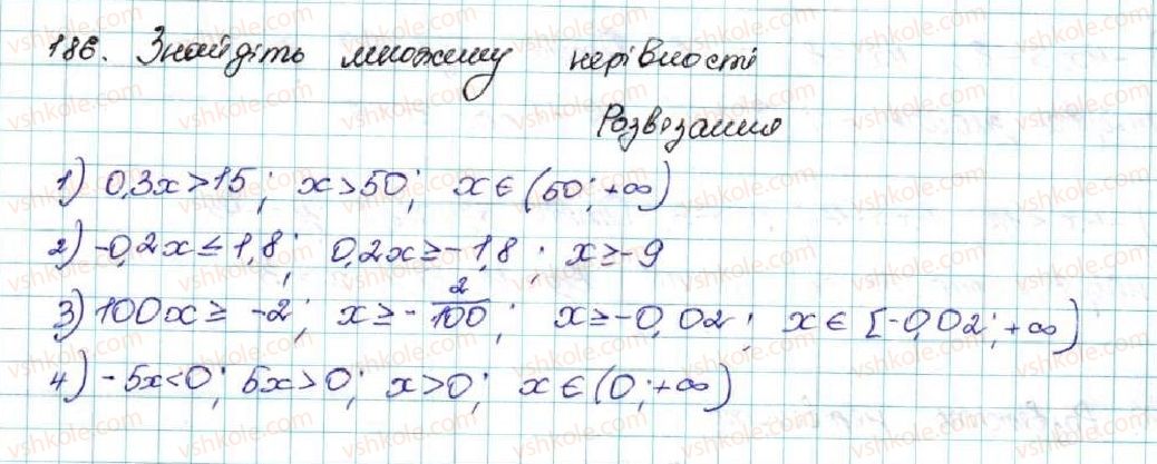 фото задание 186 - § 6. лінійні нерівності з однією змінною. рівносильні нерівності - розділ 1. нерівності