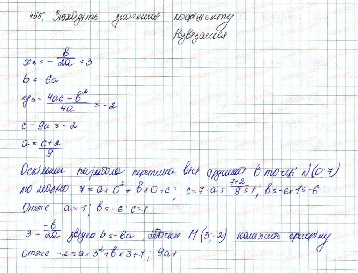 фото задание 455 - § 11. функція y = ax2 + bx + c, a ≠ 0, її графік і властивості - розділ 2. квадратична функція