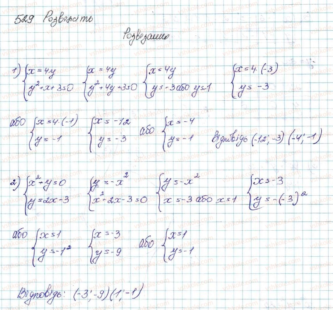 фото задание 529 - § 13. розв’язування систем рівнянь другого степеня з двома змінними - розділ 2. квадратична функція