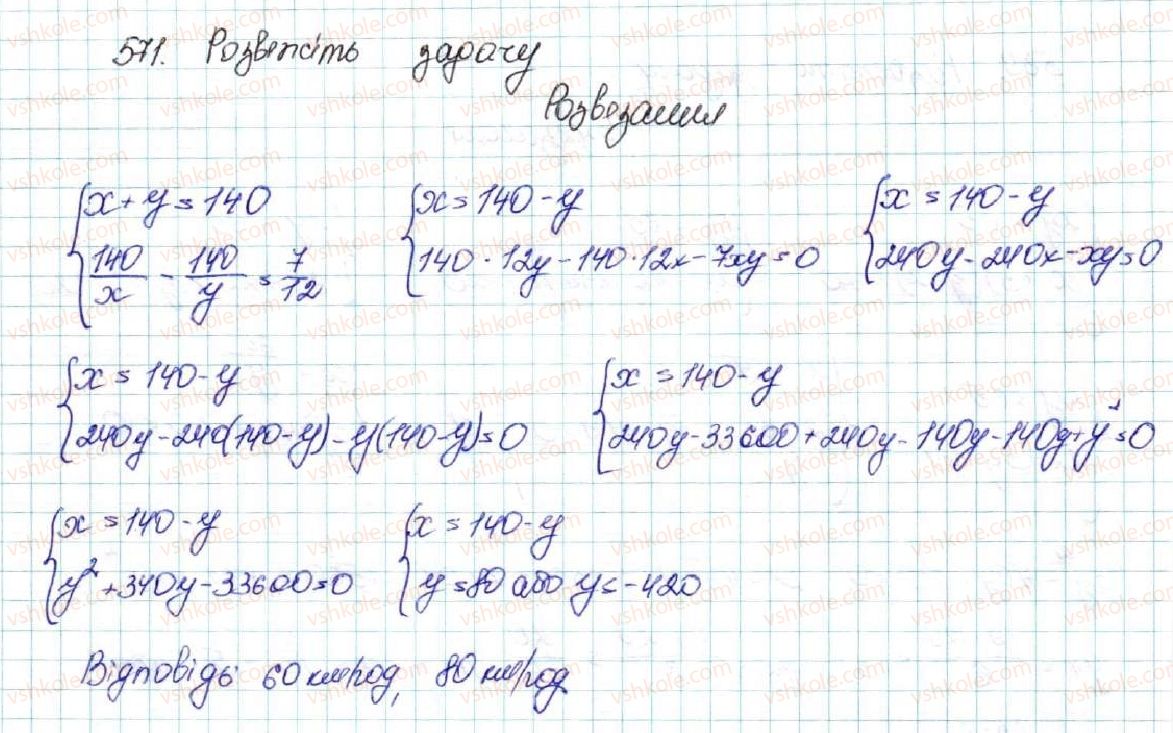 фото задание 571 - § 14. система двох рівнянь з двома змінними як математична модель текстових і прикладних задач - розділ 2. квадратична функція