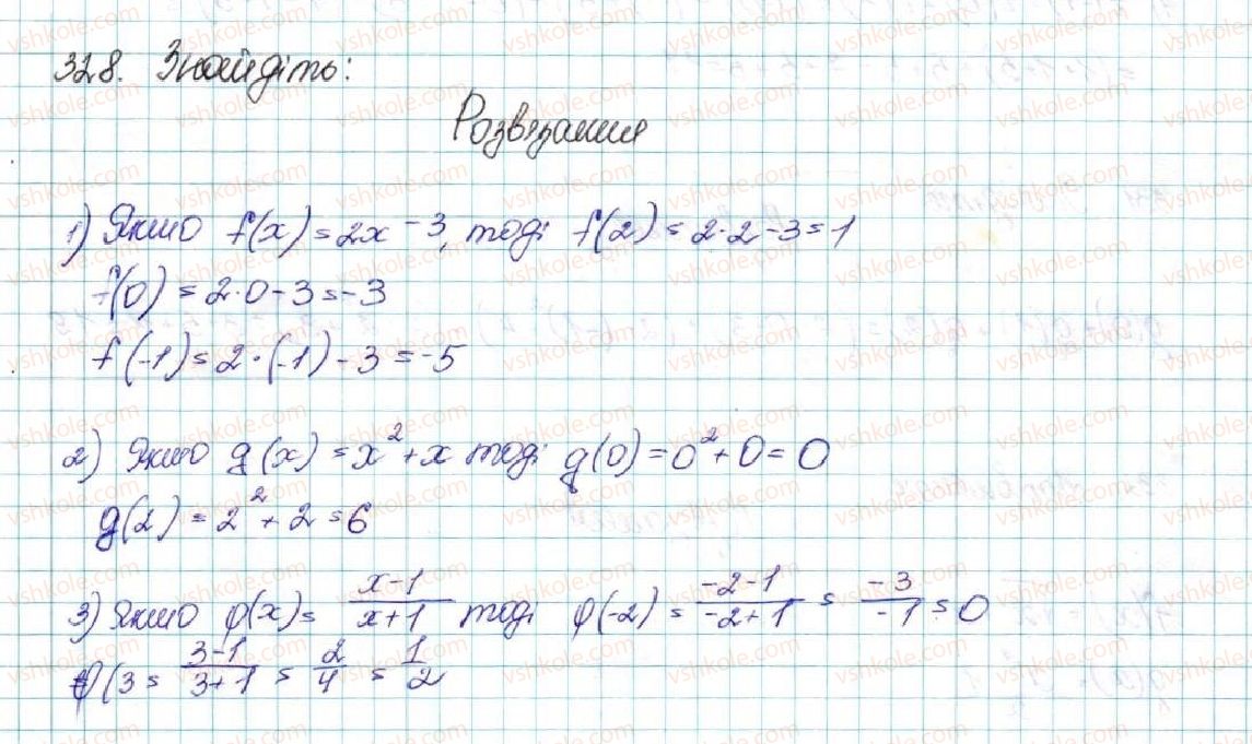 фото задание 328 - § 8. функції. область визначення, область значень і графік функції - розділ 2. квадратична функція