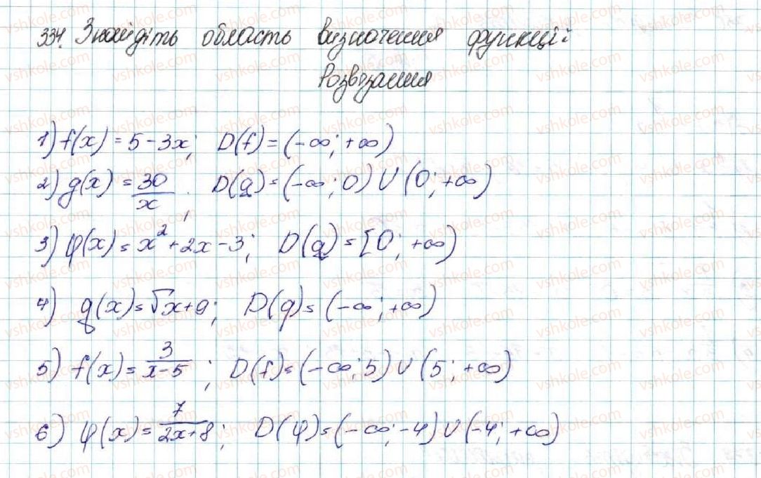 фото задание 334 - § 8. функції. область визначення, область значень і графік функції - розділ 2. квадратична функція