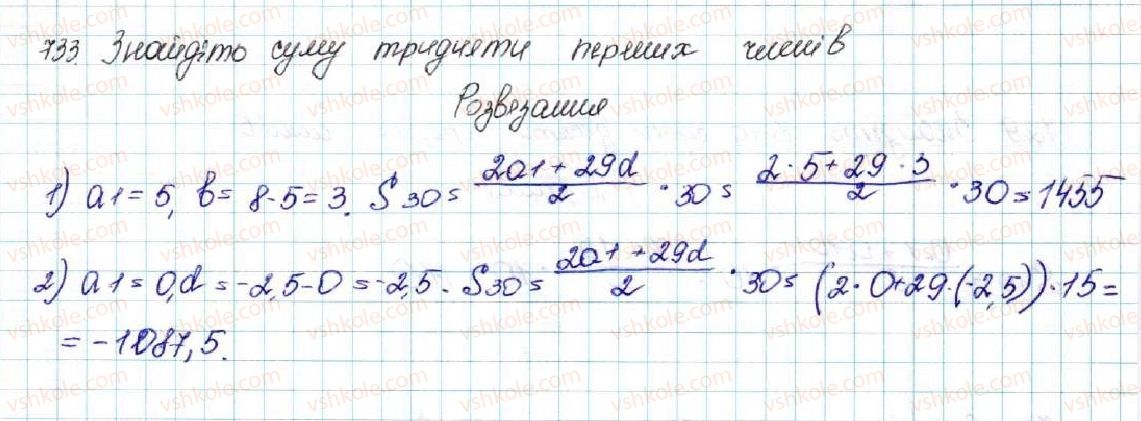фото задание 733 - § 17. сума n перших членів арифметичної прогресії - розділ 3. числові послідовності