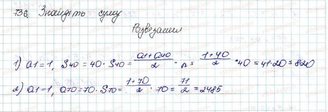 фото задание 736 - § 17. сума n перших членів арифметичної прогресії - розділ 3. числові послідовності