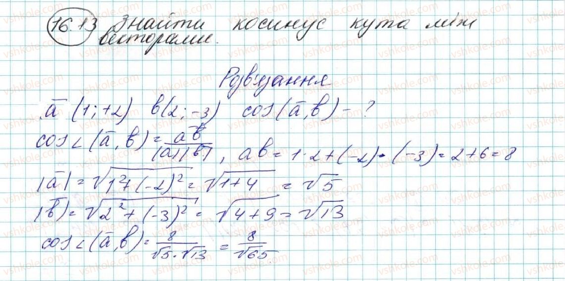 фото задание 13 - 16. скалярний добуток векторів - § 4. вектори