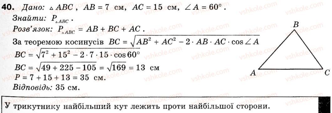 фото задание 40 - § 2. теорема косинусів та її наслідки - розділ 1. розв'язування трикутників
