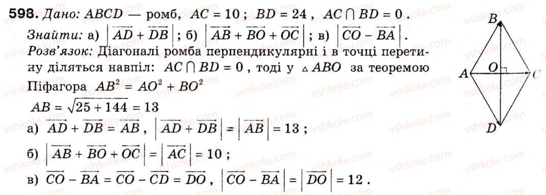 фото задание 598 - § 17. додавання і віднімання векторів - розділ 5. вектори на площині