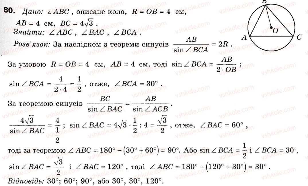 фото задание 80 - § 3. теорема синусів та її наслідки - розділ 1. розв'язування трикутників