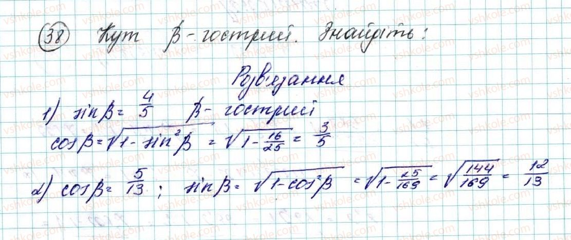фото задание 38 - § 2. синус, косинус, тангенс кутів від 0° до 180°. тригонометричні тотожності - розділ 1. метод координат на площині