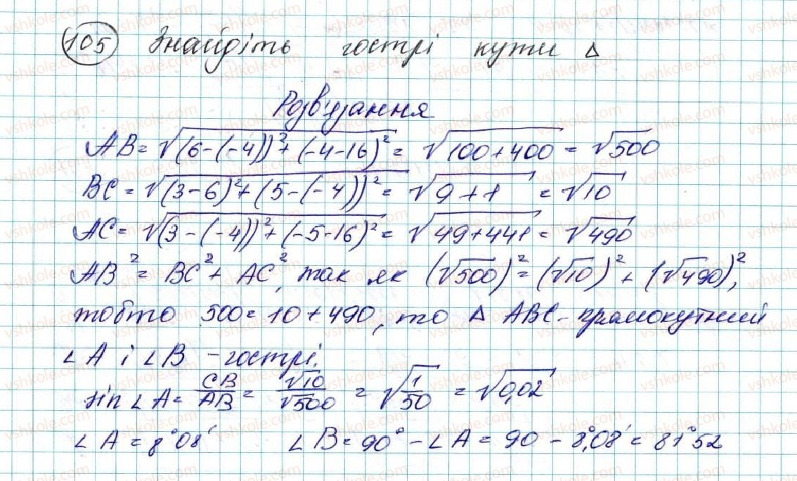 фото задание 105 - § 3. координати середини відрізка. відстань між двома точками із заданими координатами - розділ 1. метод координат на площині
