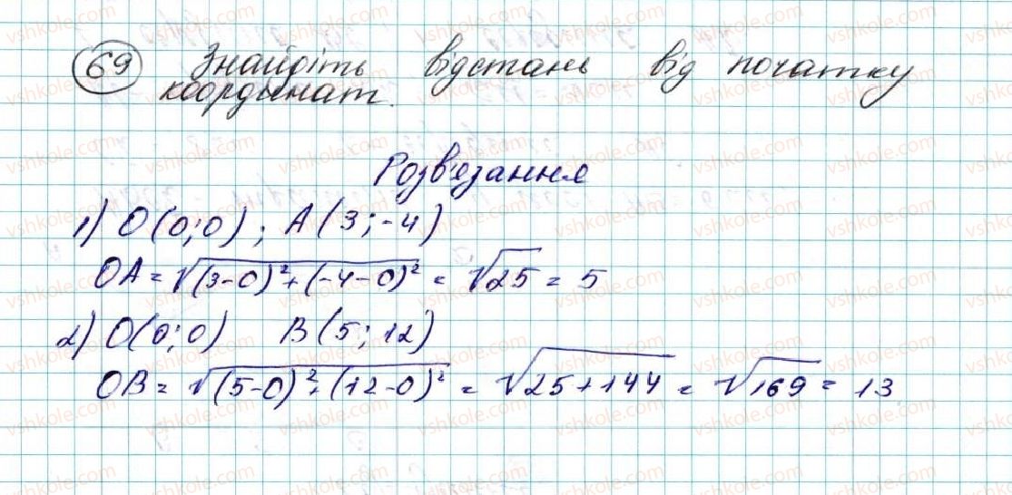 фото задание 69 - § 3. координати середини відрізка. відстань між двома точками із заданими координатами - розділ 1. метод координат на площині