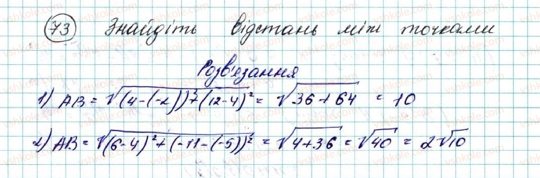 фото задание 73 - § 3. координати середини відрізка. відстань між двома точками із заданими координатами - розділ 1. метод координат на площині