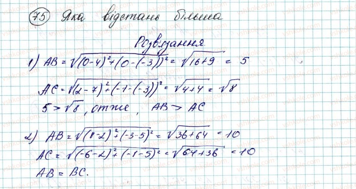 фото задание 75 - § 3. координати середини відрізка. відстань між двома точками із заданими координатами - розділ 1. метод координат на площині