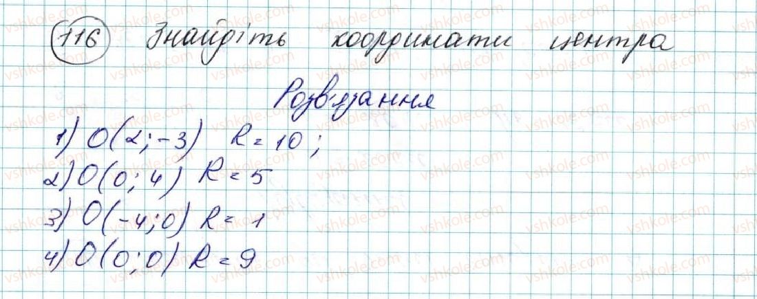 фото задание 116 - § 4. рівняння кола - розділ 1. метод координат на площині