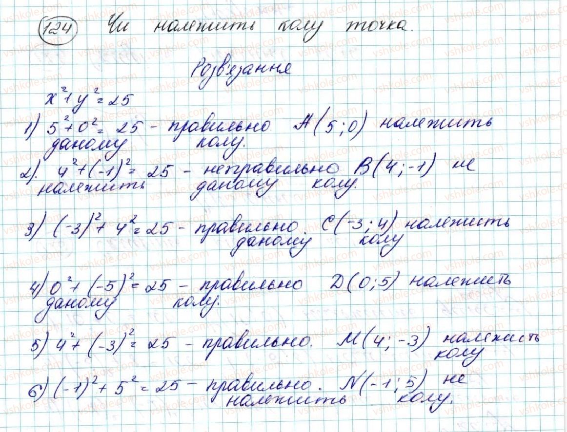 фото задание 124 - § 4. рівняння кола - розділ 1. метод координат на площині
