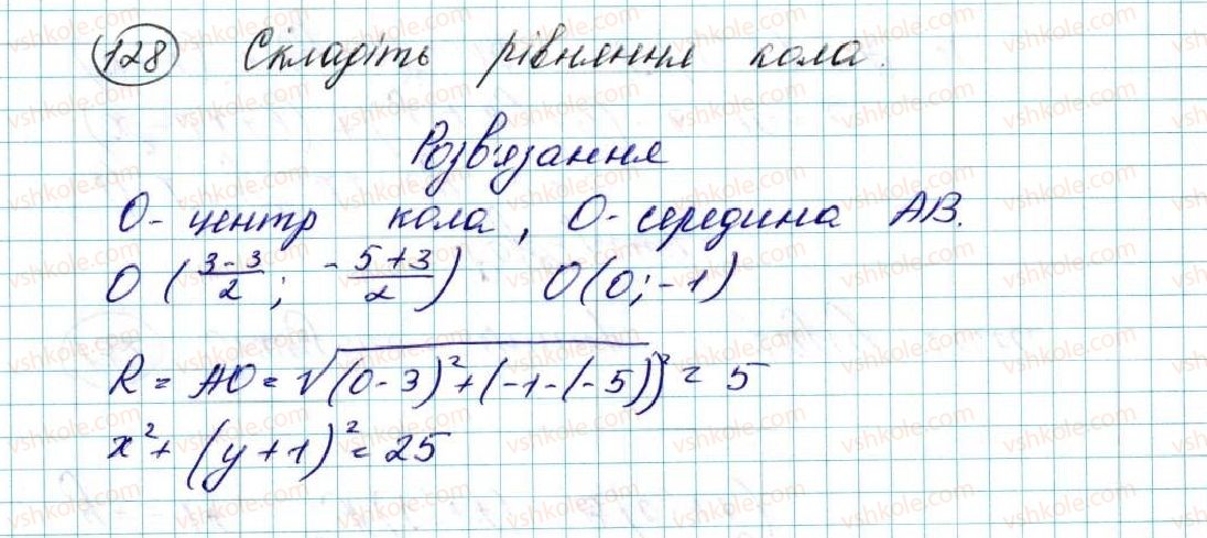 фото задание 128 - § 4. рівняння кола - розділ 1. метод координат на площині
