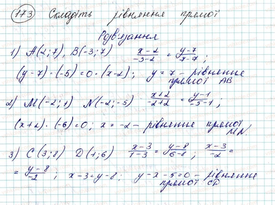 фото задание 173 - § 5. рівняння прямої - розділ 1. метод координат на площині