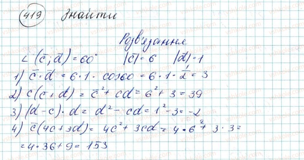фото задание 419 - § 10. скалярний добуток векторів - розділ 2. вектори на площині
