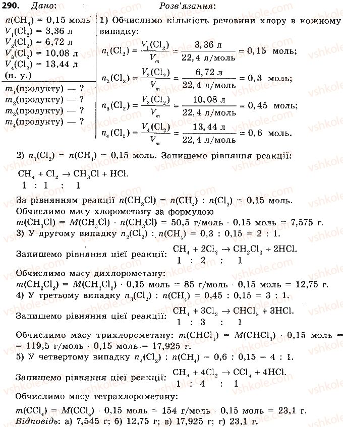 фото задание 290 - § 25. властивості метану та його гомологів, їх застосування - тема 3. початкові поняття про органічні сполуки