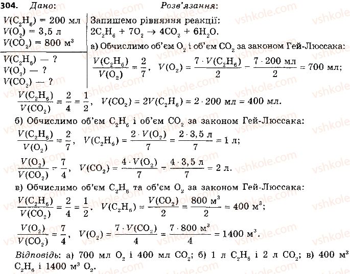 фото задание 304 - § 26. співвідношення об’ємів газів у хімічних реакціях - тема 3. початкові поняття про органічні сполуки