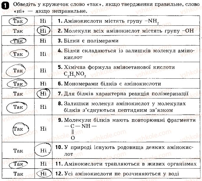 фото задание 1 - варіант 1 - тестова робота 9. амінокислоти. білки - тестові роботи