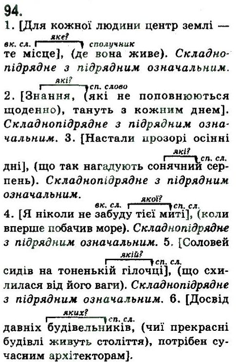 фото задание 94 - складнопідрядне та безсполучникове складне речення